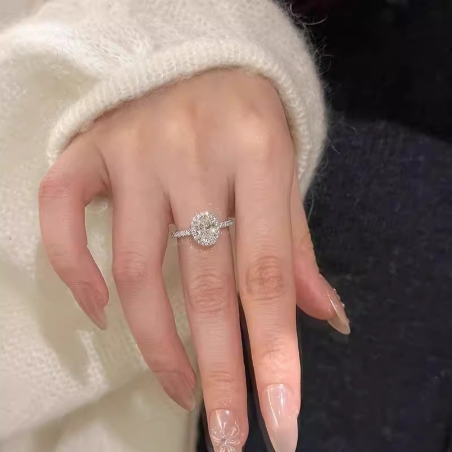 S925 Silver Pigeon Egg Zircon ring for Women, 2025 New model, niche design, light luxury and high-end feel, unique open ring full figure