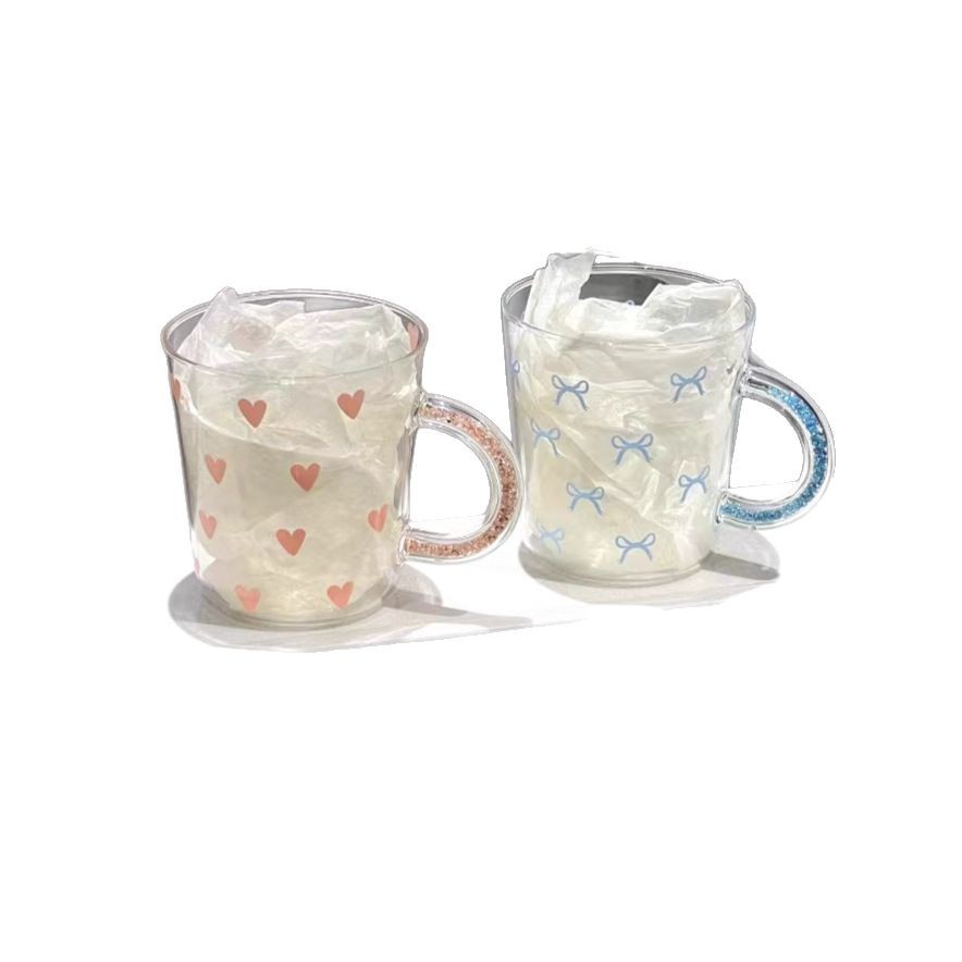 High borosilicate glass cup with diamond handle, high appearance level, couple water cup, gift for boys and girls, drinking water, milk coffee cup Item Picture
