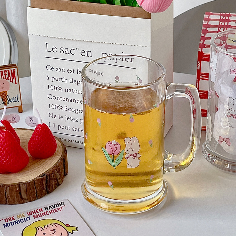 Bolimei ice Tea Cup, Glass Milk Cup, Girlish Heart Water Cup, Glass Cup, large-capacity drinking cup details Picture