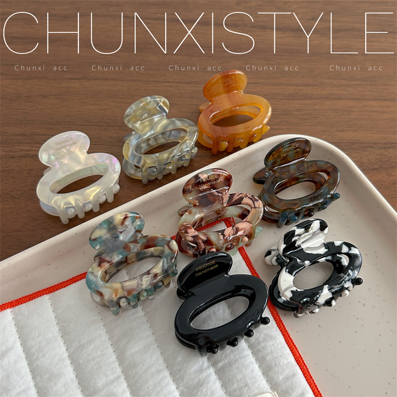 Acetic acid small hair clip for women, 2024 new high-end back head semi-tied hair clip headwear, simple hair clip and hair accessory details Picture