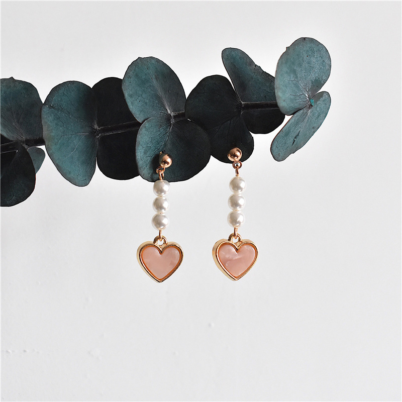 Summer pearl pink heart-shaped earrings, a unique, versatile and high-end look, 925 silver stud earrings for women, no ear piercings, ear clips Specification drawing