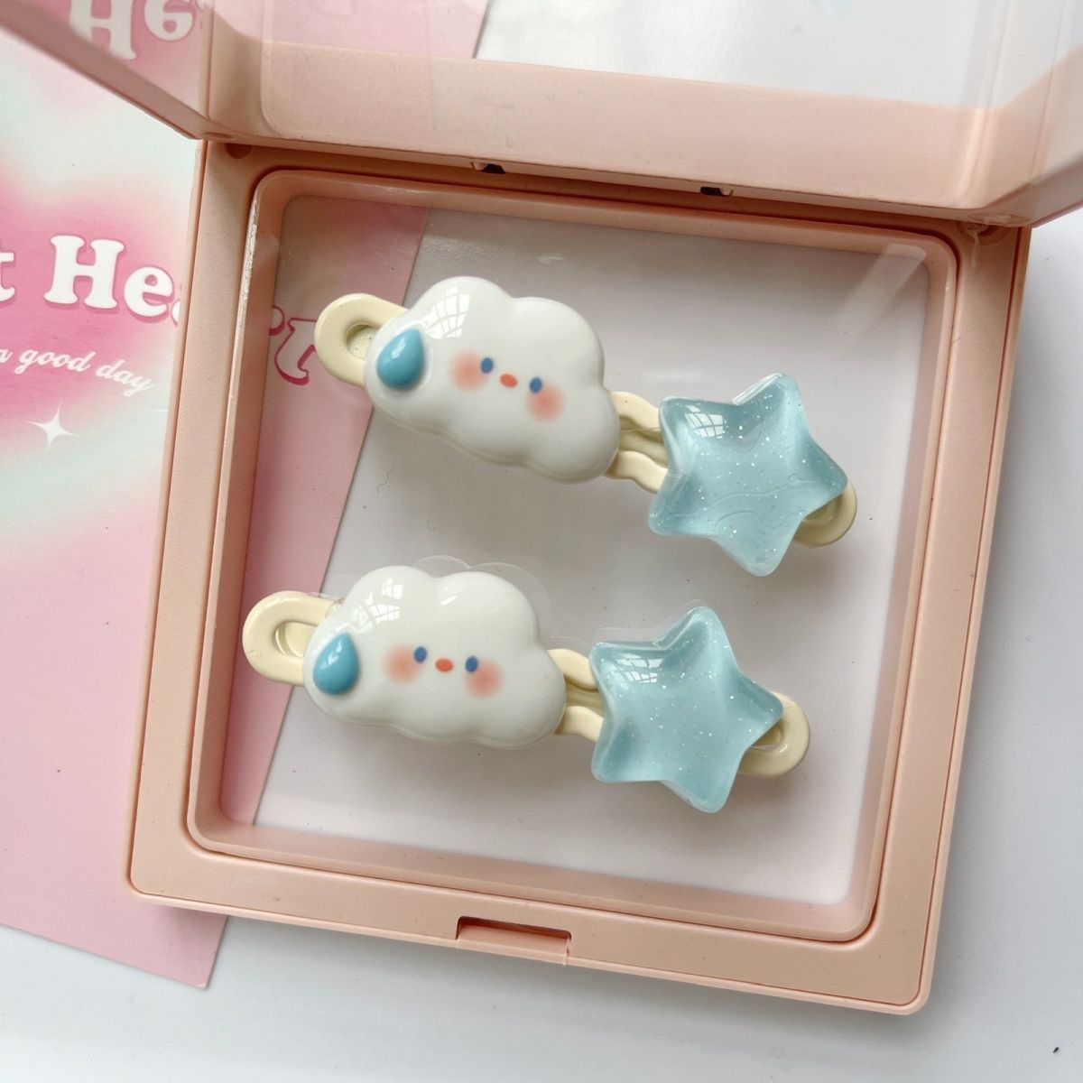 Cream cloud star hair clips, ins cute and sweet girl side clips, children's hair accessories and hair clips wholesale Specification drawing