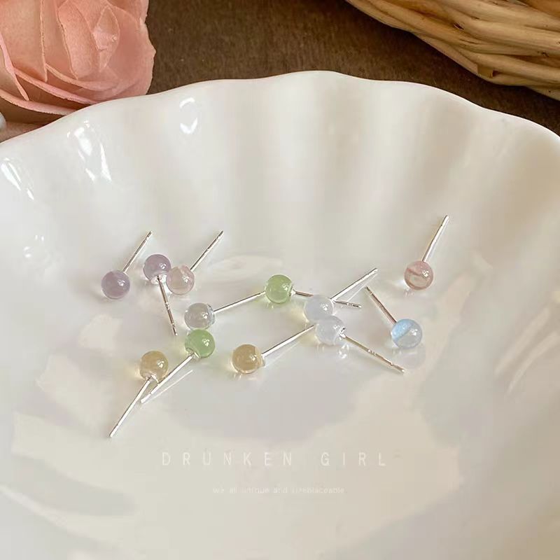 Colorful round bead Bean Ear studs for Women 2025 New style cochlear ear bone studs, exquisite, small and versatile set of earrings and earrings Specification drawing
