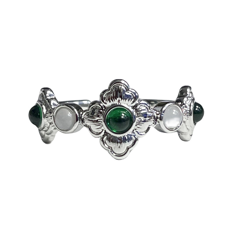 A niche high-end court-style hollowed-out brushed retro open ring for women on Instagram, a cold style imitation emerald ring Item Picture