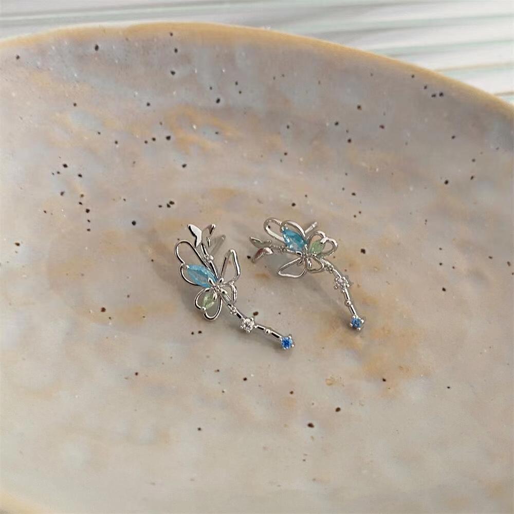 Blue butterfly zircon stud earrings for women, a new Korean style Instagram niche design earring, super ethereal, versatile and elegant earrings Specification drawing