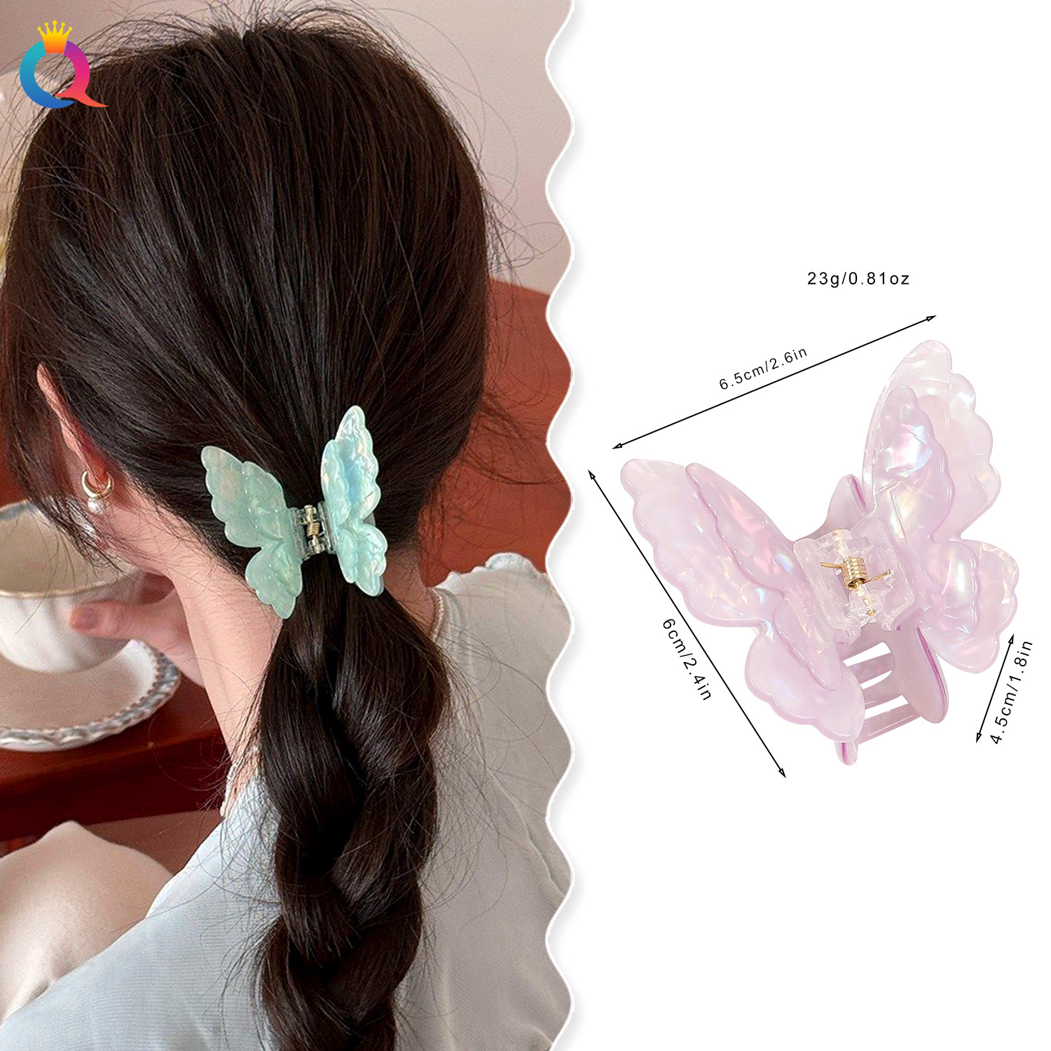 Qiyue Chaoxian Butterfly Clip Imitation Acetic Acid Hair clip, Gradient Double-layer butterfly disc hair clip, children's elegant hair accessory wholesale details Picture