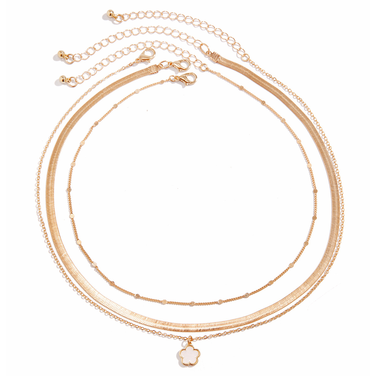 European and American cross-border five-leaf clover colorful snake bone chain set necklace, cold and elegant female style metal neck chain necklace Item Picture