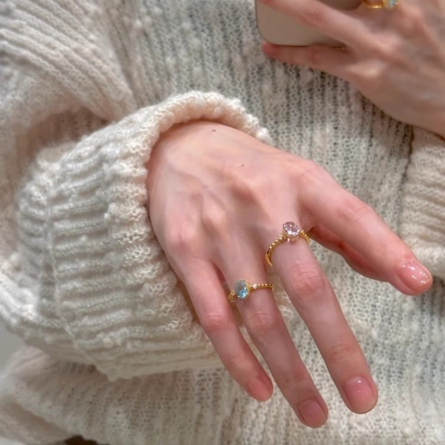 Aquamarine purple zircon cross-wound ring, a delicate and fashionable index finger ring for women, a niche, light luxury and high-end ring Specification drawing