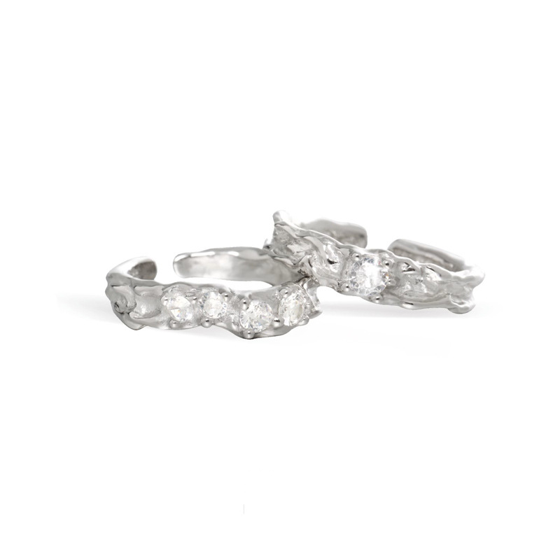 A couple's irregular-textured, niche design zircon open ring, a cold and elegant, simple and individual ring for women Application Scenario