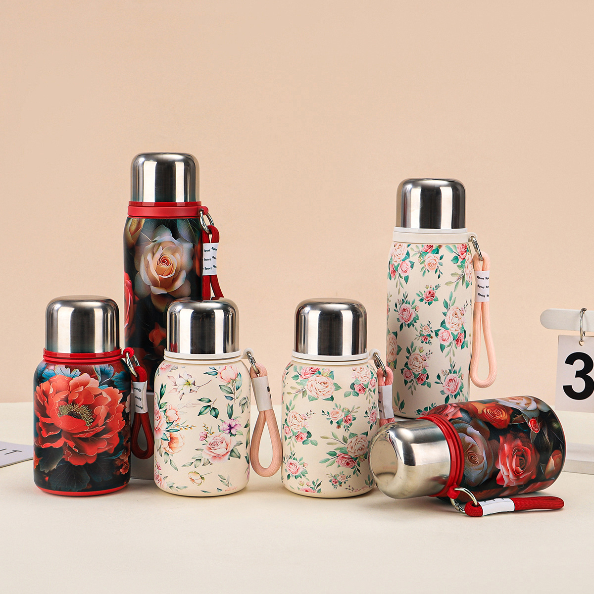 Wholesale of Douyin's best-selling Flower Blooming Wealth Insulated Cup, 316 stainless steel double-layer vacuum bouncing cup, retro gift cup full figure