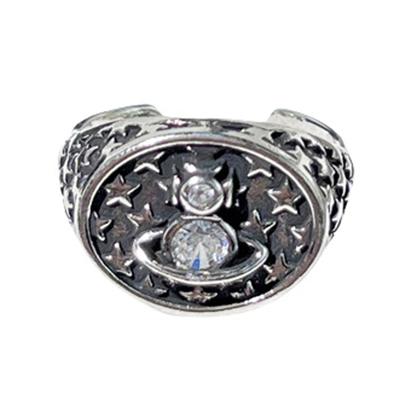 Punk retro vintage Saturn crown open ring, gender-neutral hip-hop, cool and individualistic couple ring accessories Item Picture