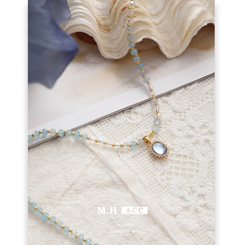 Summer bestsellers in Japan and South Korea: aquamarine necklaces, bracelets, women's light luxury, high-end, niche pendants, and stunning seaside accessories Specification drawing