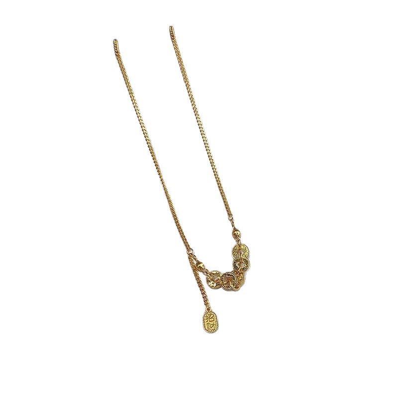 New Chinese-style crushed ice Five-Emperor Coin copper coin necklace, women's light luxury, niche design, fashionable collarbone chain neck chain Item Picture