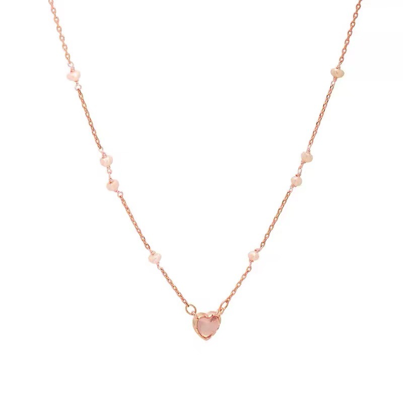 Cold style cat's eye heart-shaped necklace for women, light luxury and niche design sense, small pearl collarbone chain accessory necklace wholesale Item Picture