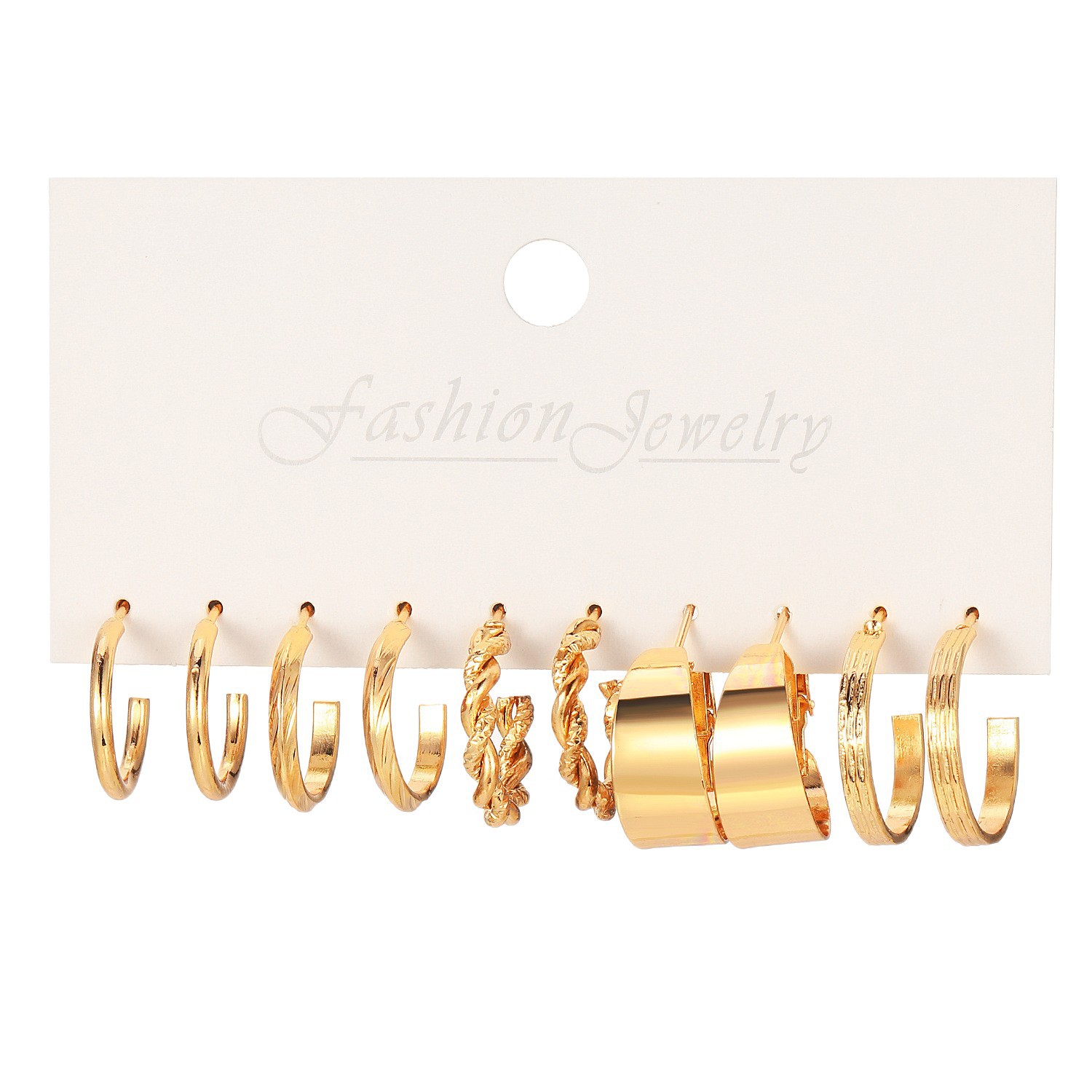 Cross-border best-selling simple large-circle metal irregular circle stud earring set, creative and personalized 8-piece set of earrings Item Picture