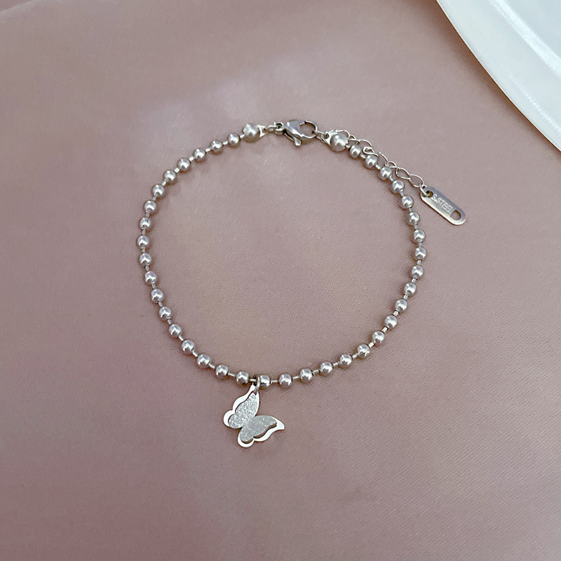 【 All-titanium Steel 】 Dongdaemun's unique and elegant butterfly fresh round bead bracelet, a retro best friend of a female Internet celebrity Application Scenario