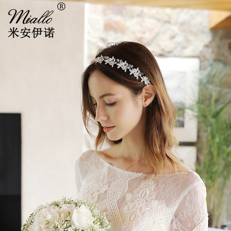 New European and American soft chain headbands, leaf crystal bead handcrafted headbands, high-end bridal headbands, factory direct sales full figure