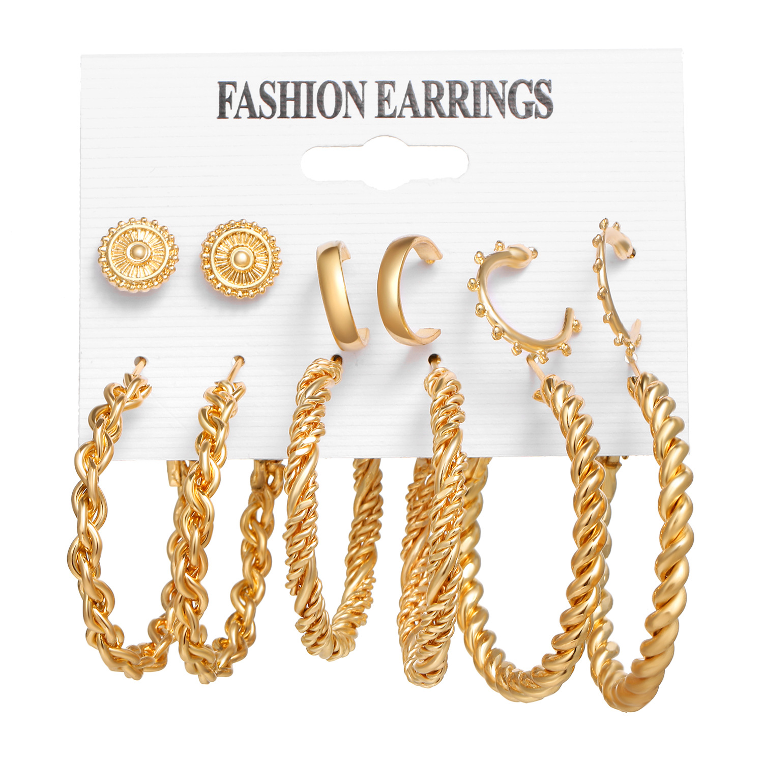 A 6-piece set of cross-border earrings from Europe and America, a creative, simple and retro heart-shaped star chain stud set from the Korean jewelry world Specification drawing