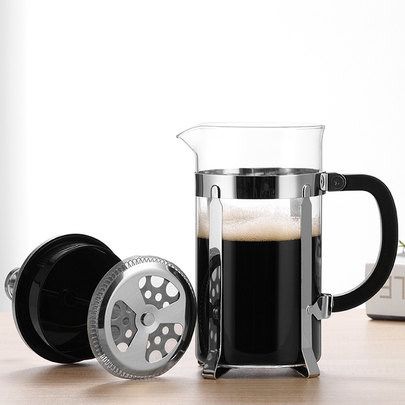 Wholesale French press, high borosilicate glass, household rose gold hand-brewed coffee pot, stainless steel filter extraction tea brewer Specification drawing
