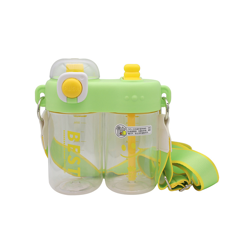 Summer fresh, simple and creative double-drinking cup with separate compartments, high appearance level, cute student and children's water cup, plastic straw cup Item Picture