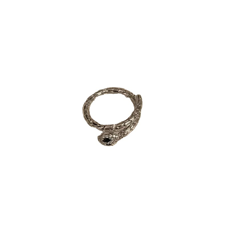 Cool double-layer leather lead zircon open ring for women, snake-shaped light luxury fashion, versatile ins cold style food ring Item Picture