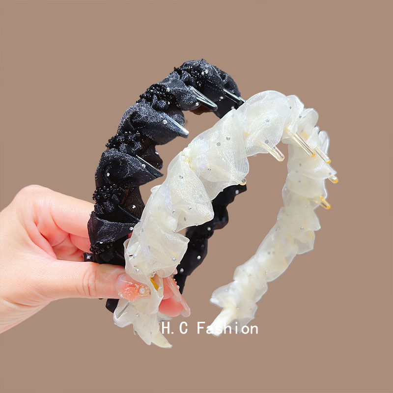 Sparkling Diamond Chiffon hairband for Women, Spring/Summer 2025 new high top toothed anti-slip headband, elegant pressure hair clip headwear Specification drawing