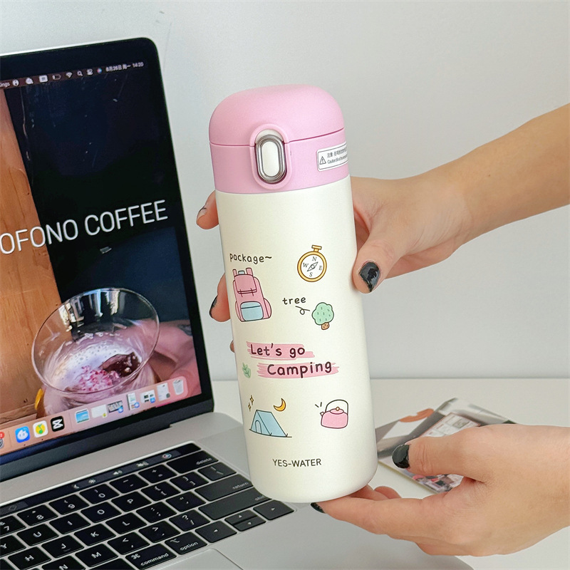 New cartoon camping-style bouncing straight insulated cup, 316 stainless steel student and children's insulated cup manufacturer wholesale full figure