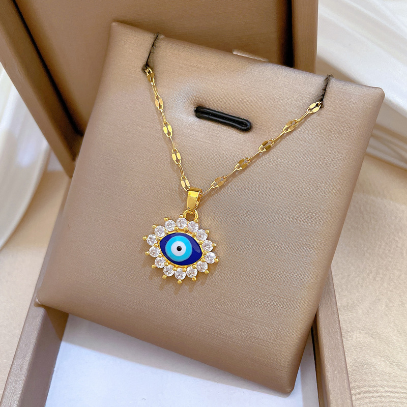 【 Titanium Steel 】 Oval eye Light Luxury Cross-border Banquet Wedding necklace, versatile collarbone chain for female Internet celebrities, titanium steel chain Specification drawing