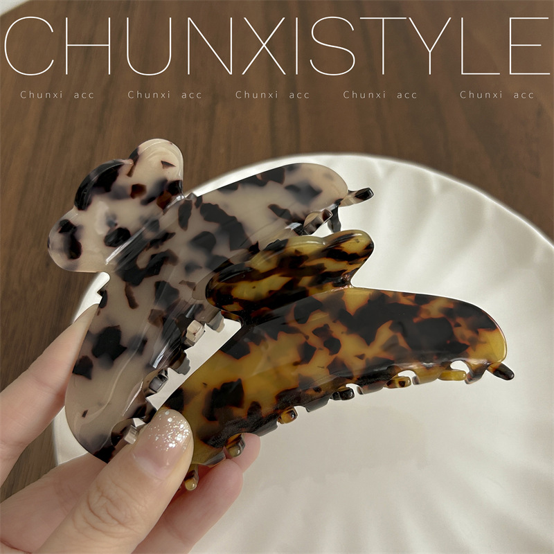 Korean-style French acetate Alexandre leopard print large hair clipper ponytail hair clip, warm and gentle hair clip clip Specification drawing