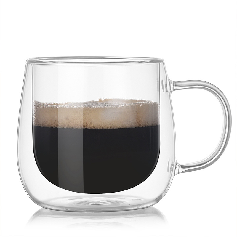 Customized cross-border double-layer insulated glass cups with handles, household heat-resistant water cups, high borosilicate high-temperature resistant coffee cups Item Picture