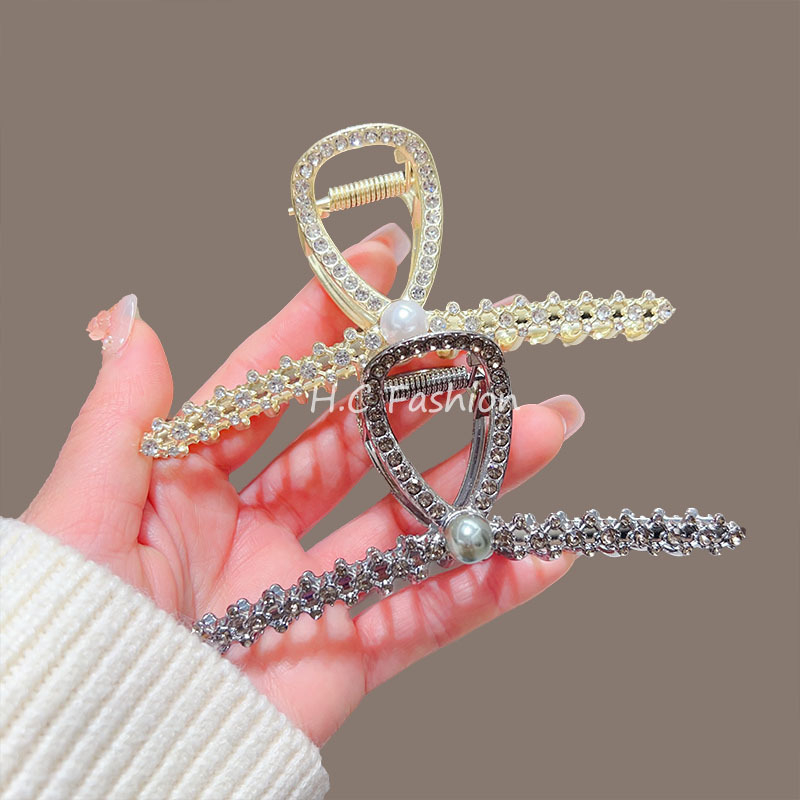 New high-end pearl hair clips for women's back of the head, fashionable and simple style, updo shark clip accessories full figure