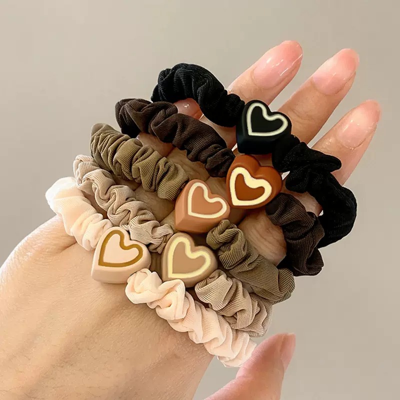 Korean version of the heart-shaped hair tie for women, simple, highly elastic, durable and won't damage hair. Wholesale of large intestine hair bands full figure