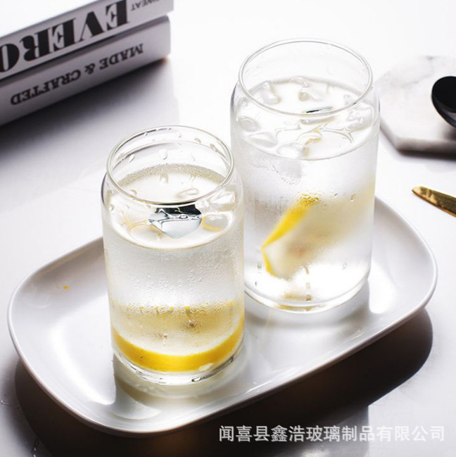 High borosilicate glass beverage cups, transparent glass juice cups in the shape of cola cans, large-capacity household milk tea cups details Picture