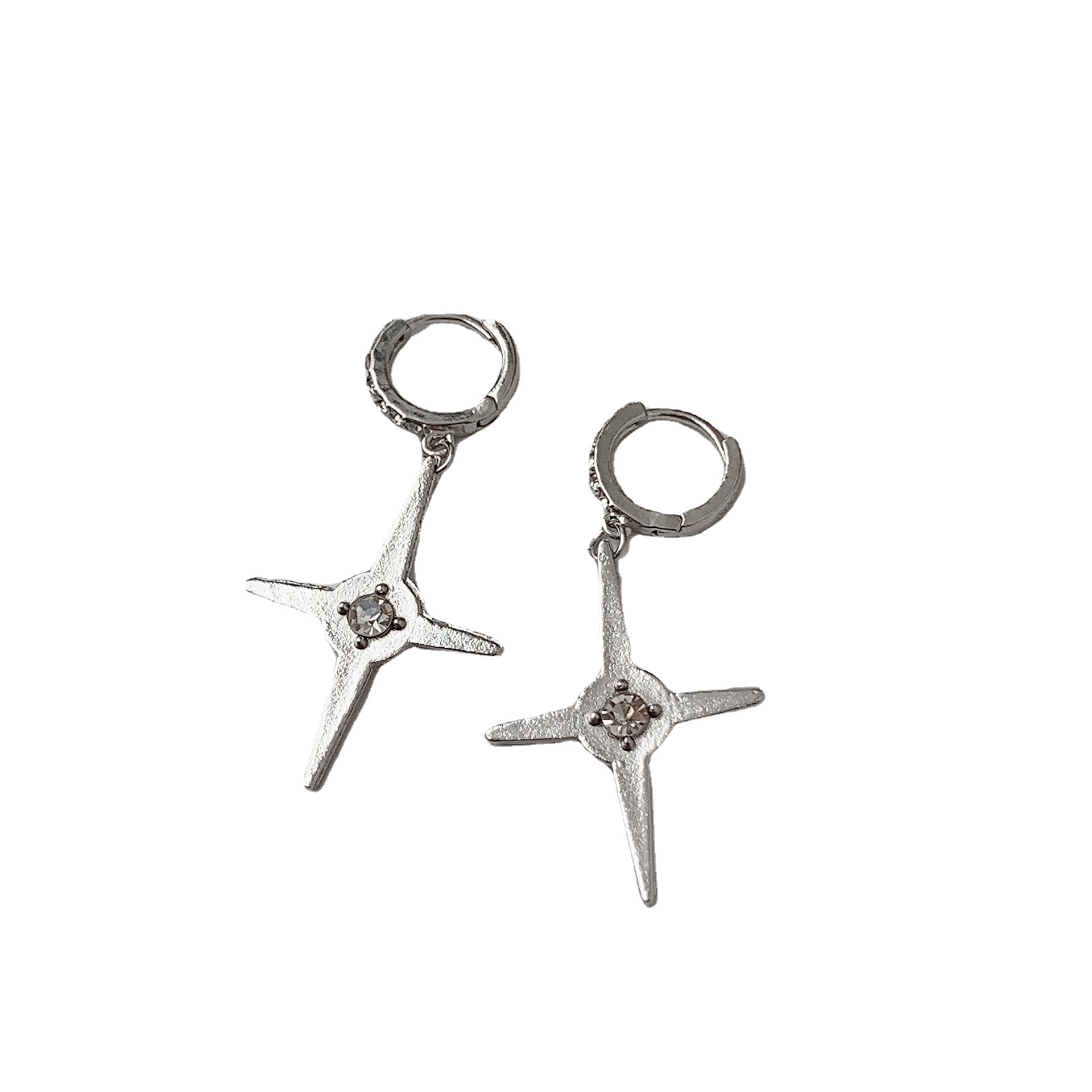 Silver Series ~ Light Luxury Zircon earrings, women's niche design, ins style, simple and versatile, fashionable ear clips and ear buckles Item Picture