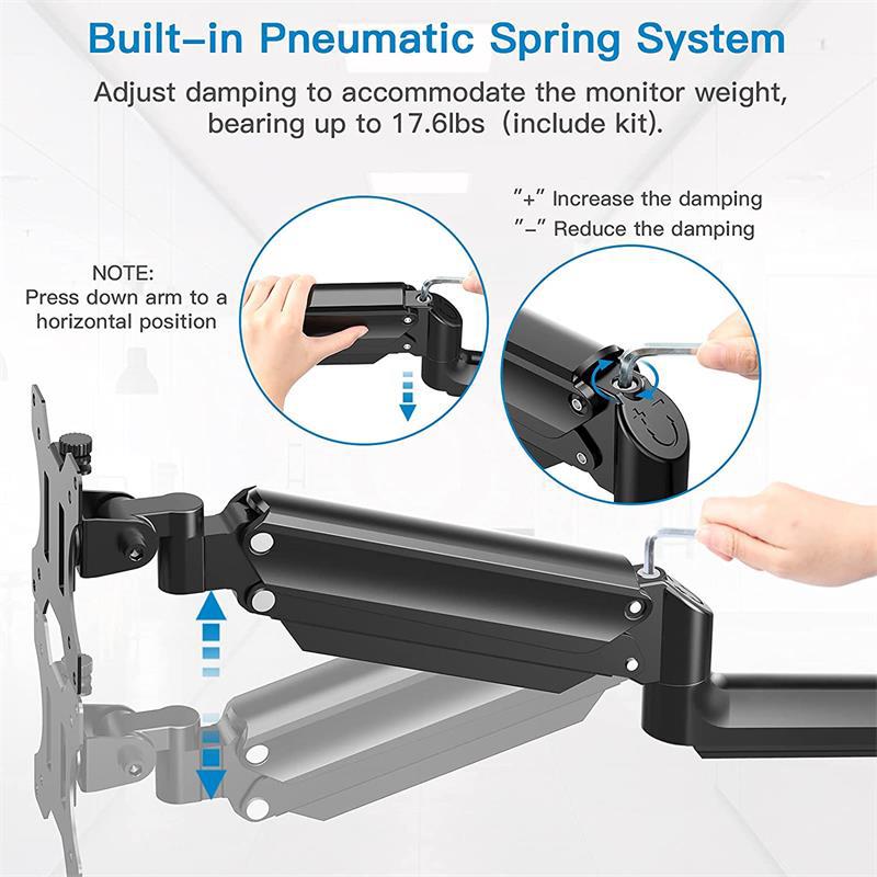 Single-screen air pressure arm display wall stand, single-arm computer hanger, lifting base, screen rotator details Picture