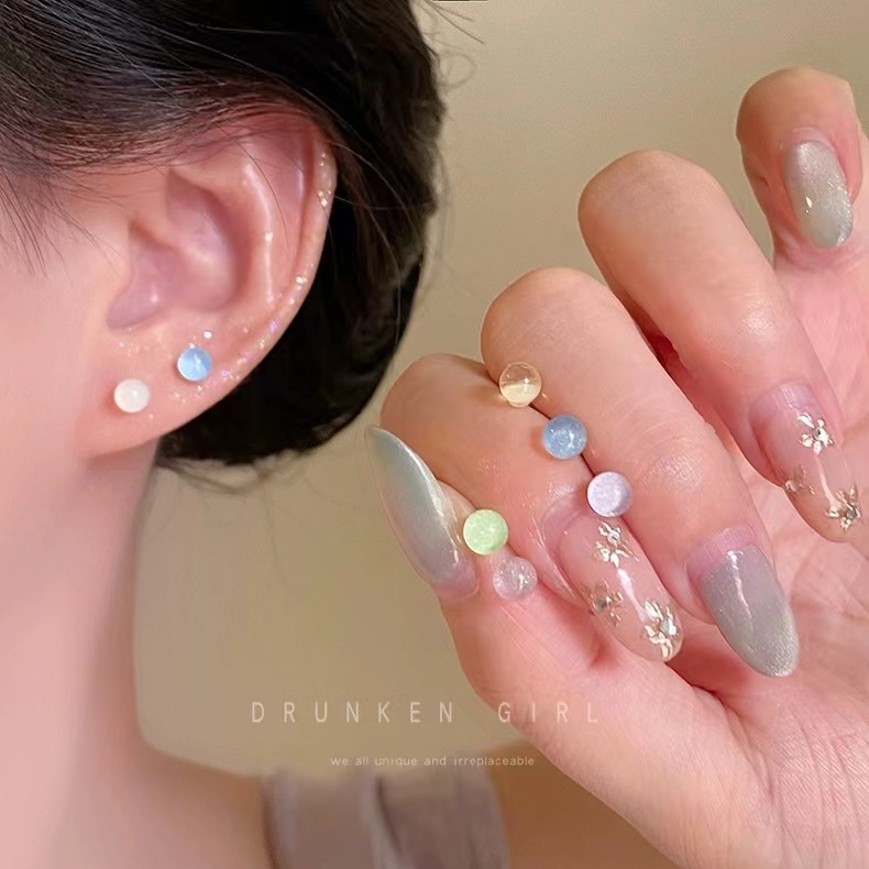 Colorful round bead Bean Ear studs for Women 2025 New style cochlear ear bone studs, exquisite, small and versatile set of earrings and earrings details Picture