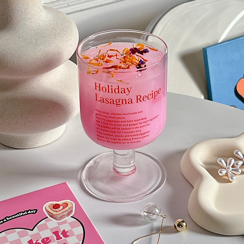 Customized Korean InS-style tall glass, summer fruit drink cup, English glass cup, juice cup, red wine glass, breakfast cup details Picture