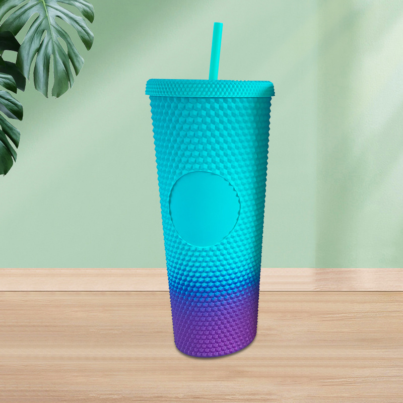 【 Processing and Customization 】 Creative plastic gradient double-layer straw cup available in multiple colors, 710ml colored plastic cup Specification drawing