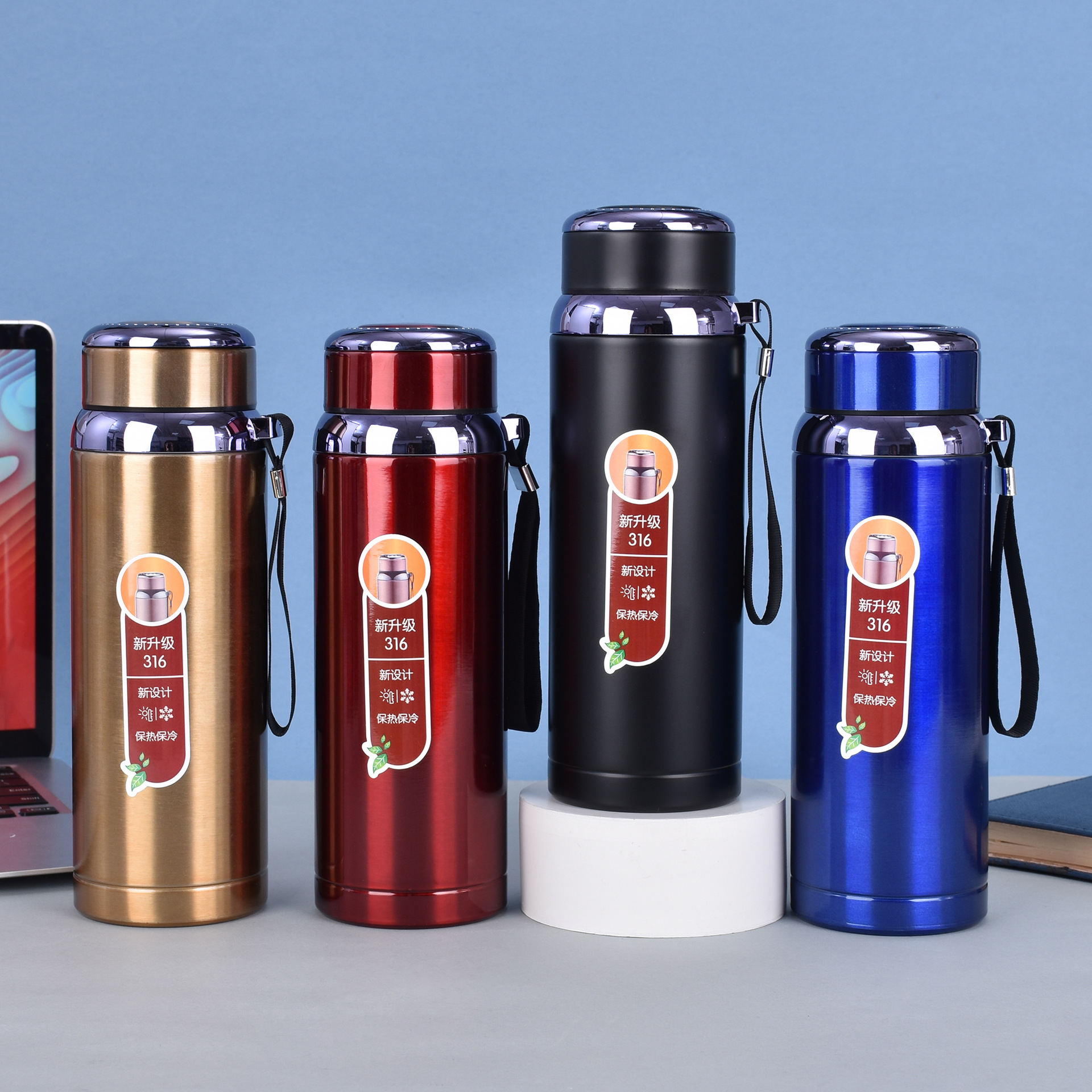 Customized stainless steel star-shaped water bottle, vacuum large-capacity water bottle with a strappy strap, outdoor mountain climbing and travel with a tea strout and insulated cup Specification drawing