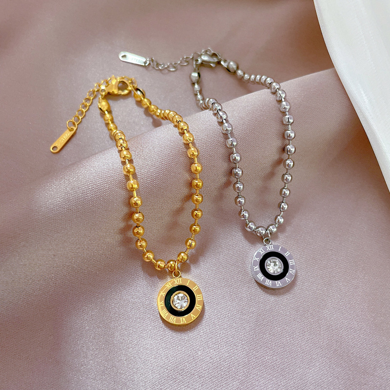 【 All-titanium Steel 】 Elegant circular Roman zircon lucky minimalist chain bracelet, a female Internet celebrity's retro best friend Specification drawing