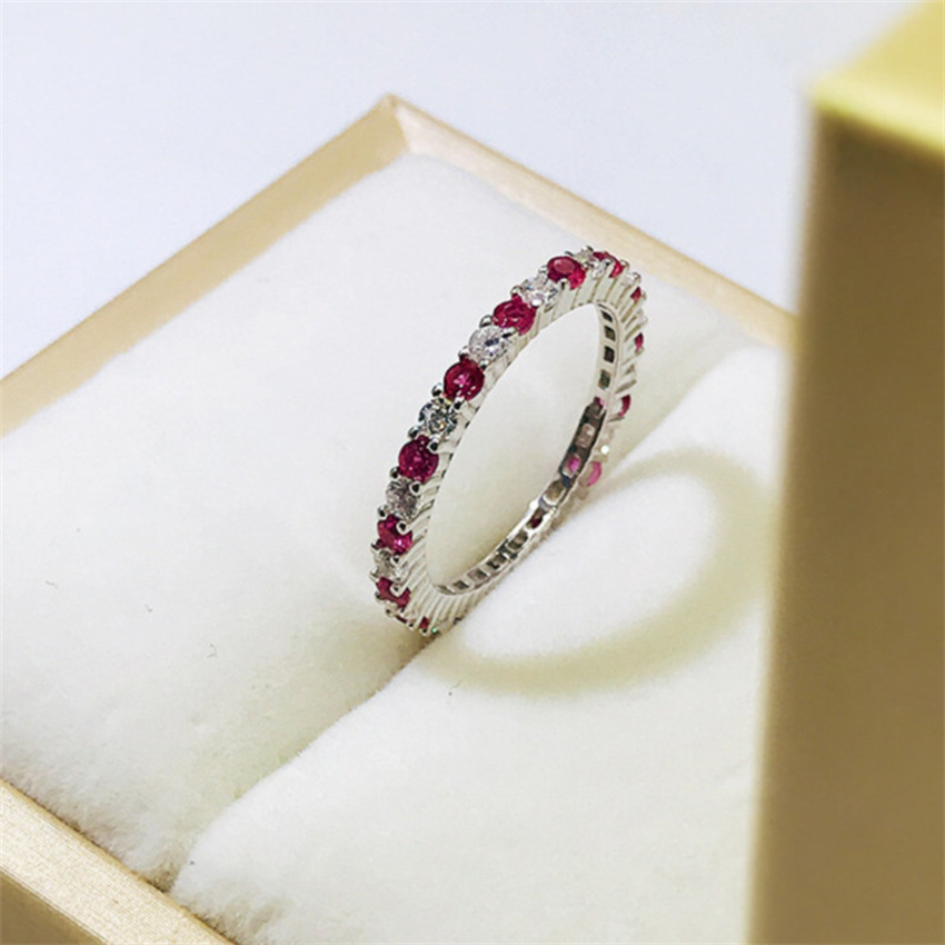 Colorful gemstone fine-row diamond ring, a cold and elegant female style, with a unique and high-end look, fashionable and individual, simple and versatile open ring Specification drawing