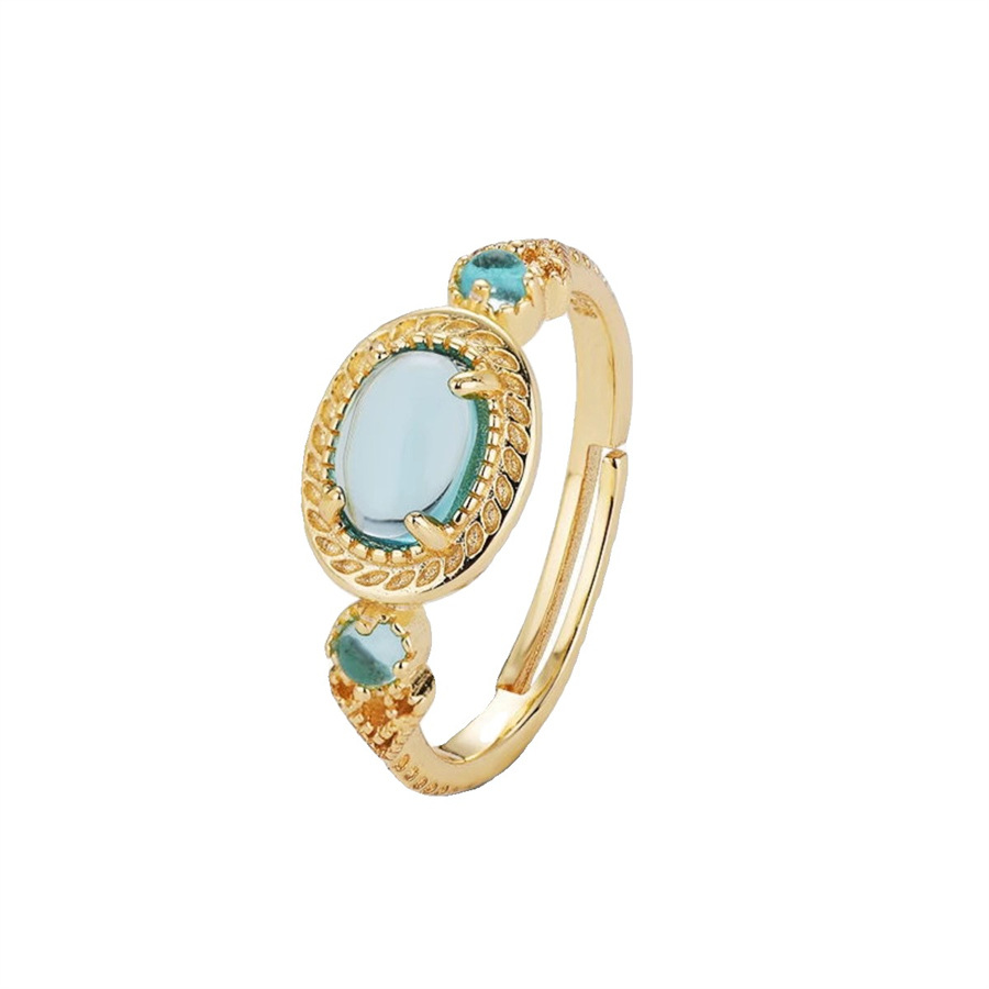 Japanese-style sky blue gemstone ring, a retro, niche, exquisite and high-end ring for women, simple and elegant, versatile index finger ring Item Picture