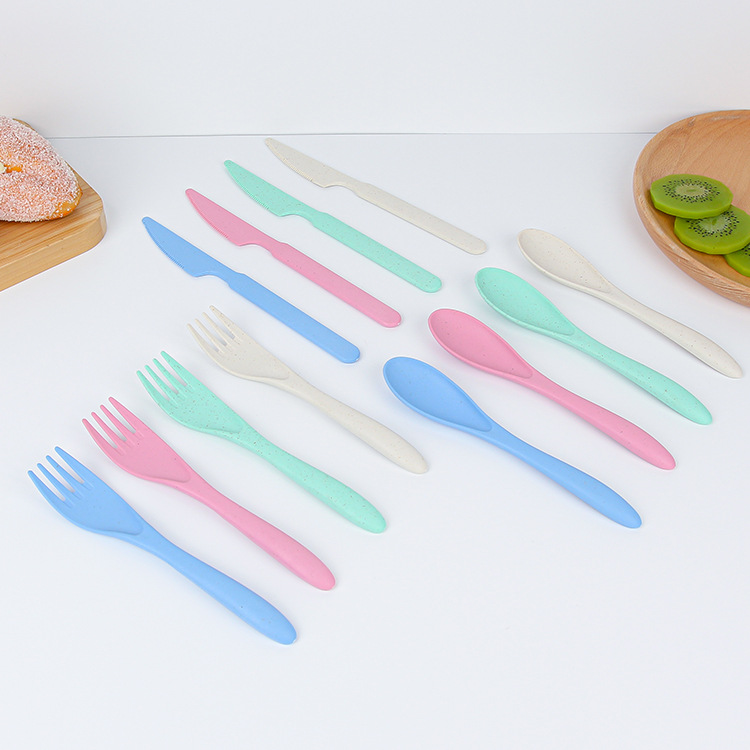 Wheat straw portable tableware, knife, spoon and fork set, outdoor plastic office tableware three-piece set, factory batch Specification drawing