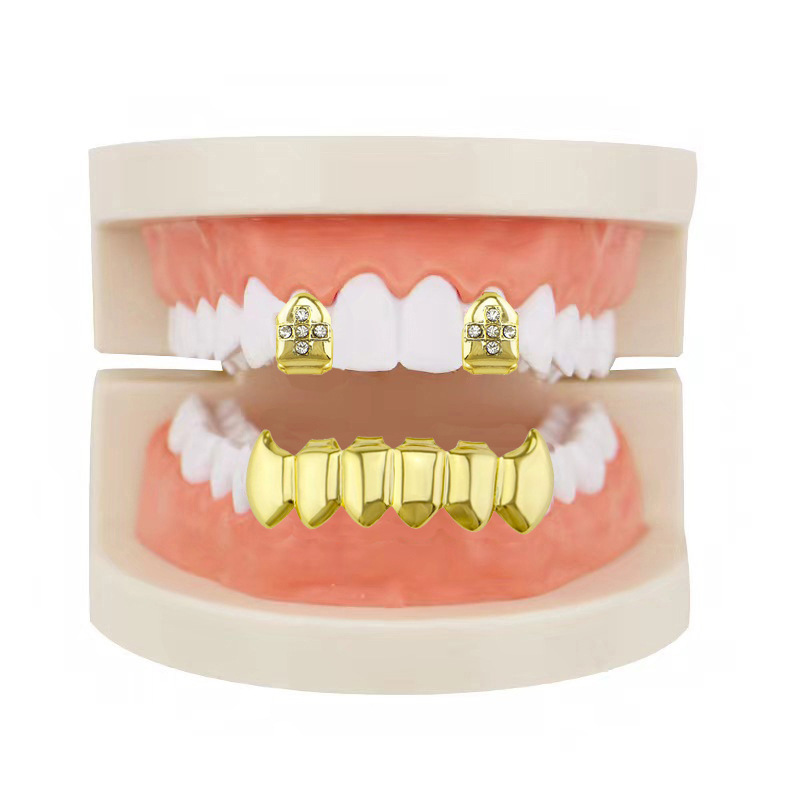 European and American hiphop glossy single cross hip-hop braces, hollowed-out set, smooth tiger teeth braces, party decoration teeth full figure