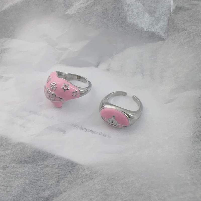 Sweet and cool style heart-shaped pink enamel drop glaze open ring, a niche design for women, a trendy and fashionable ring with a unique style Specification drawing