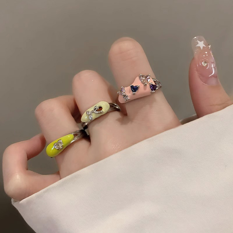 Dopamine colored drip glaze cute open ring for women, unique and sweet cool ring, adjustable index finger ring Specification drawing
