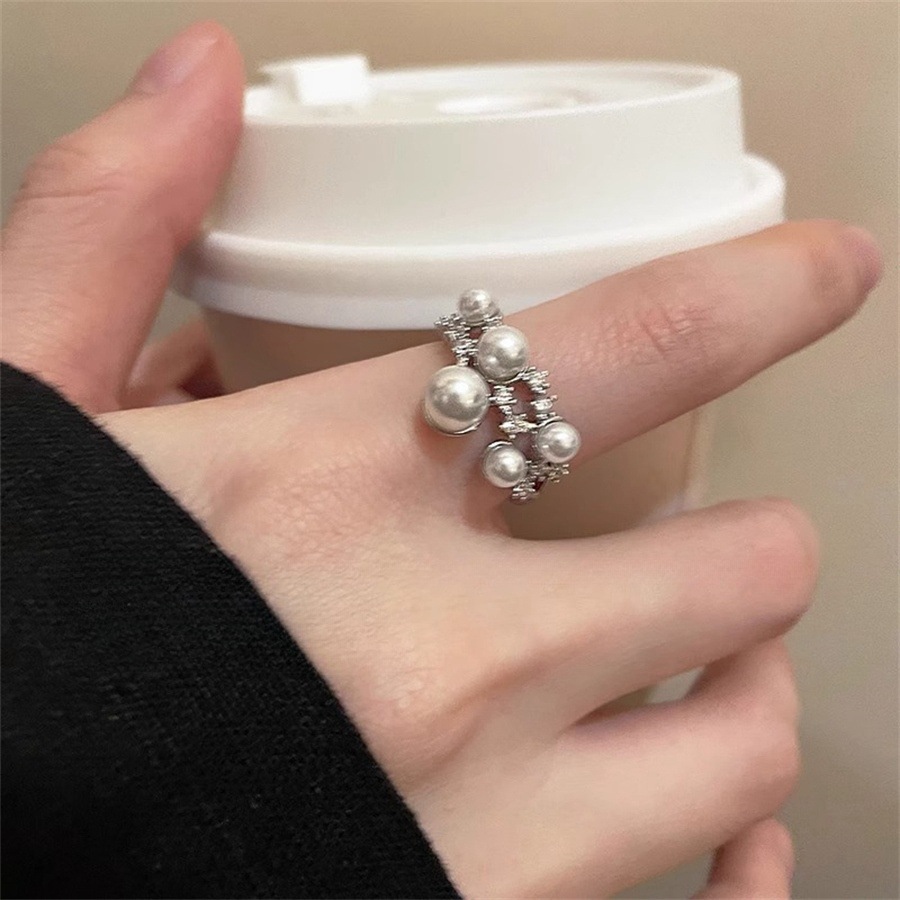 Meteor Pearl Zircon open ring for women's autumn and winter cold and elegant quality index finger ring, light luxury, niche and high-end ring Specification drawing
