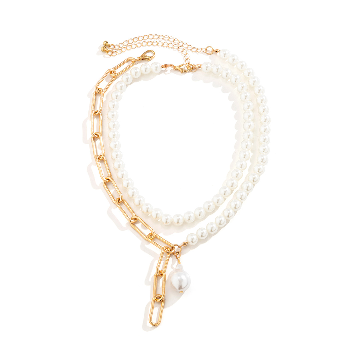 European and American cross-border jewelry, simple and elegant Baroque imitation pearl necklace, sweet and cool personality, versatile collarbone chain necklace Item Picture
