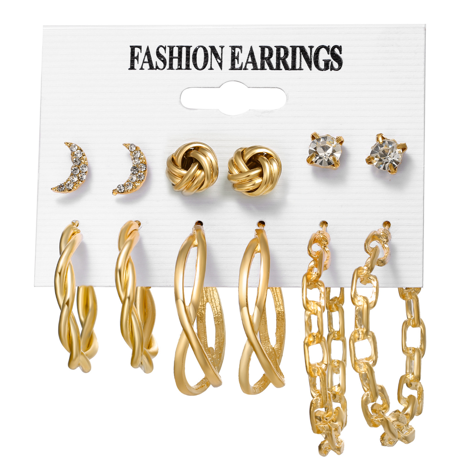 A 6-piece set of metal circle chain stud earrings, creative and personalized cross-border heart-shaped pins, butterfly stud earrings Specification drawing