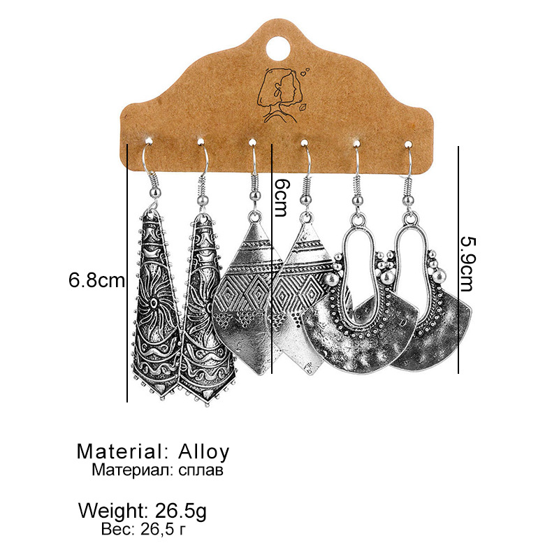 A 6-piece Bohemian-style earring set with tassels and pendants in the Korean jewelry world, featuring cross-border retro ethnic style earrings Item Picture